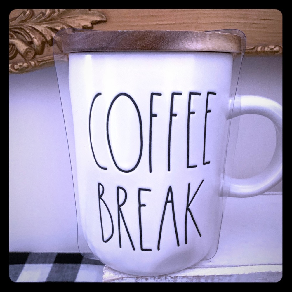 Rae Dunn large Coffee Break mug w/ wooden lid